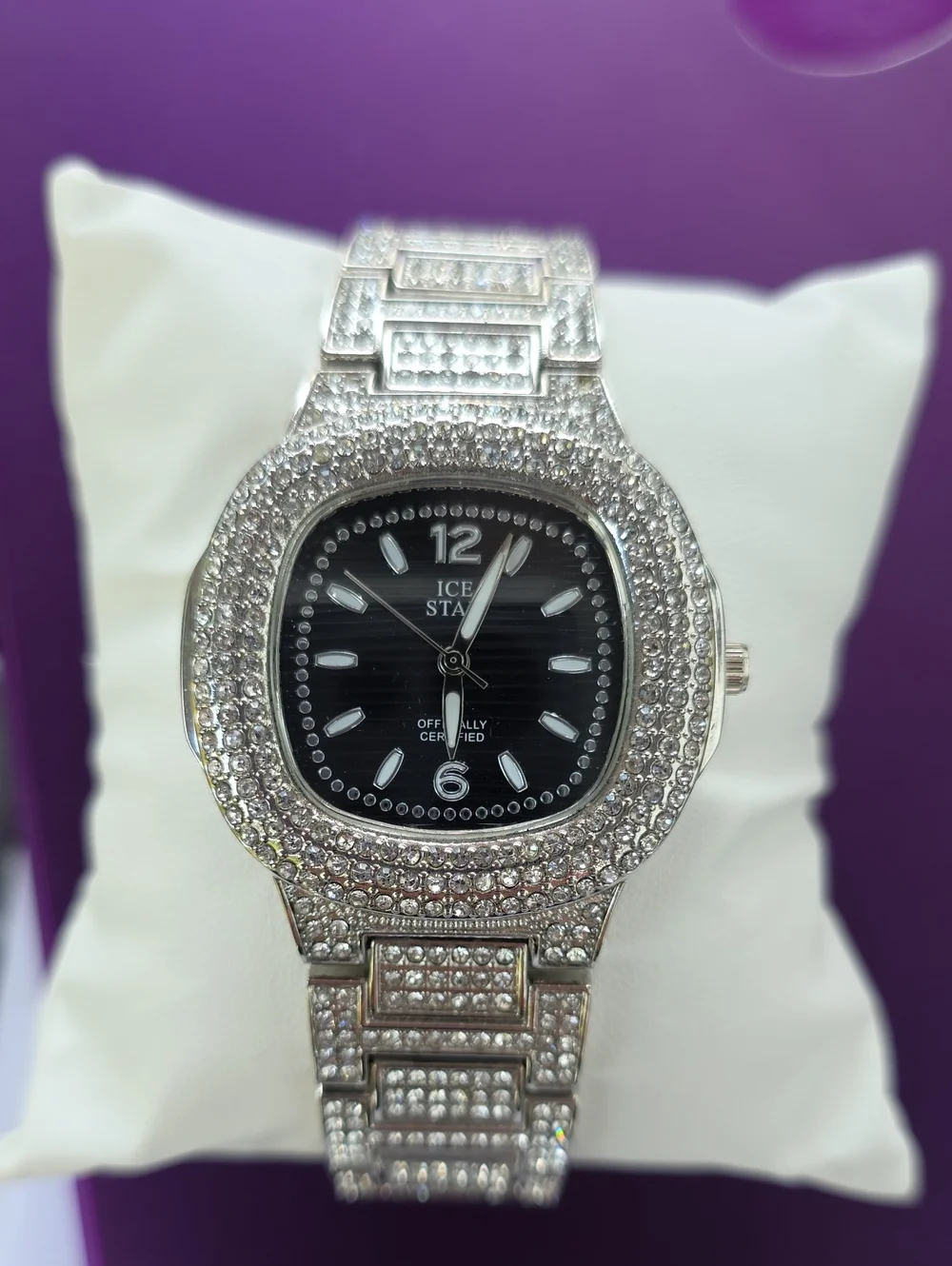 550.  Silver Men’s Crystal Bracelet Watch - Black Dial